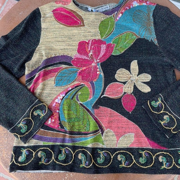 Vintage nancy bolen city girl beaded long sleeve top size L / fits size s-L - Picture 5 of 6